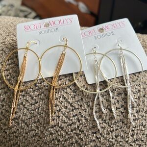 Hoop earrings with dangles gold & silver